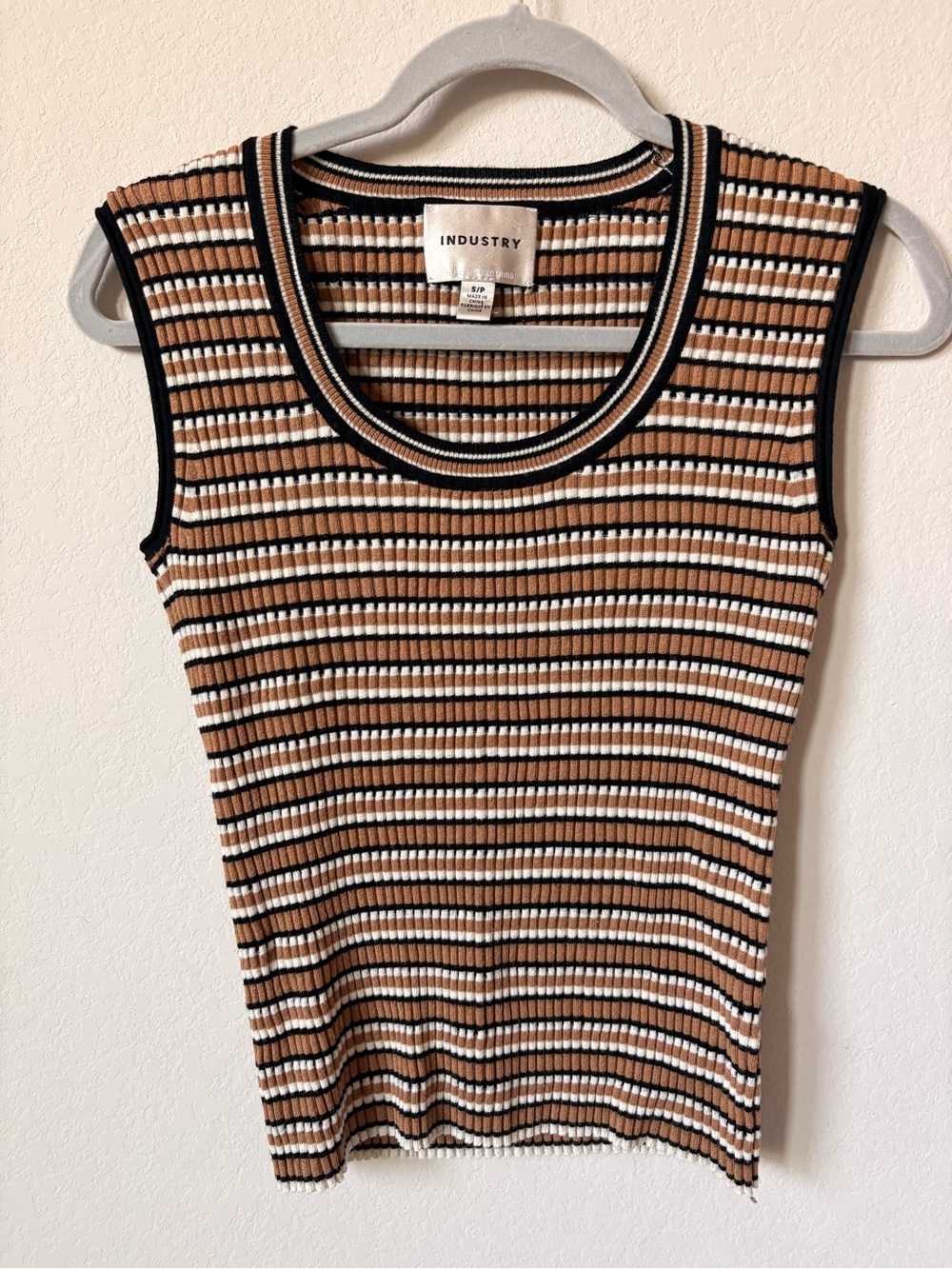 Industry Sleeveless Ribbed Stripe Tank - Brown/Black/White size S
